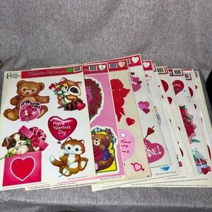 Vintage Valentine Window Clings Lot of 16 90s NOS Cupid Bears Love Decor